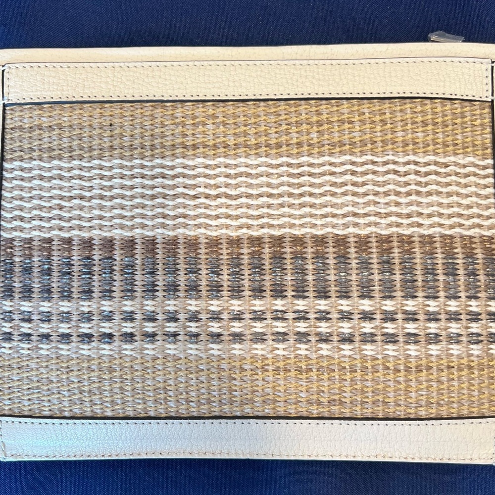 Woven Straw Pouch in Beige and White